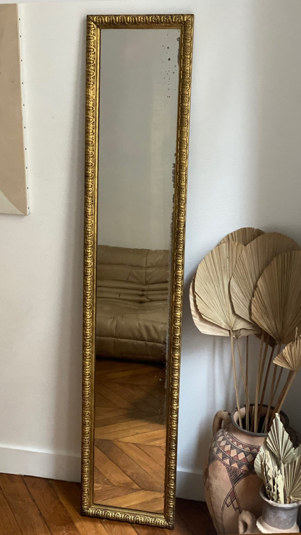 Old rectangular mirror between two golden Louis Philippe