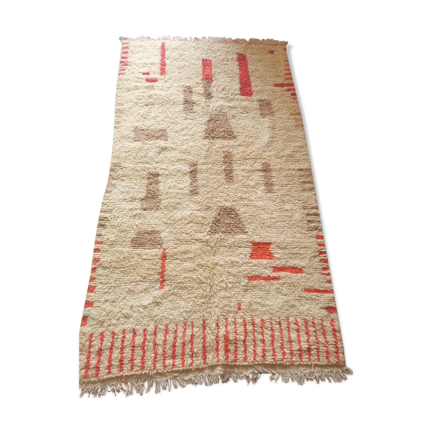 Berber carpet Azilal wool with two-tone geometric patterns