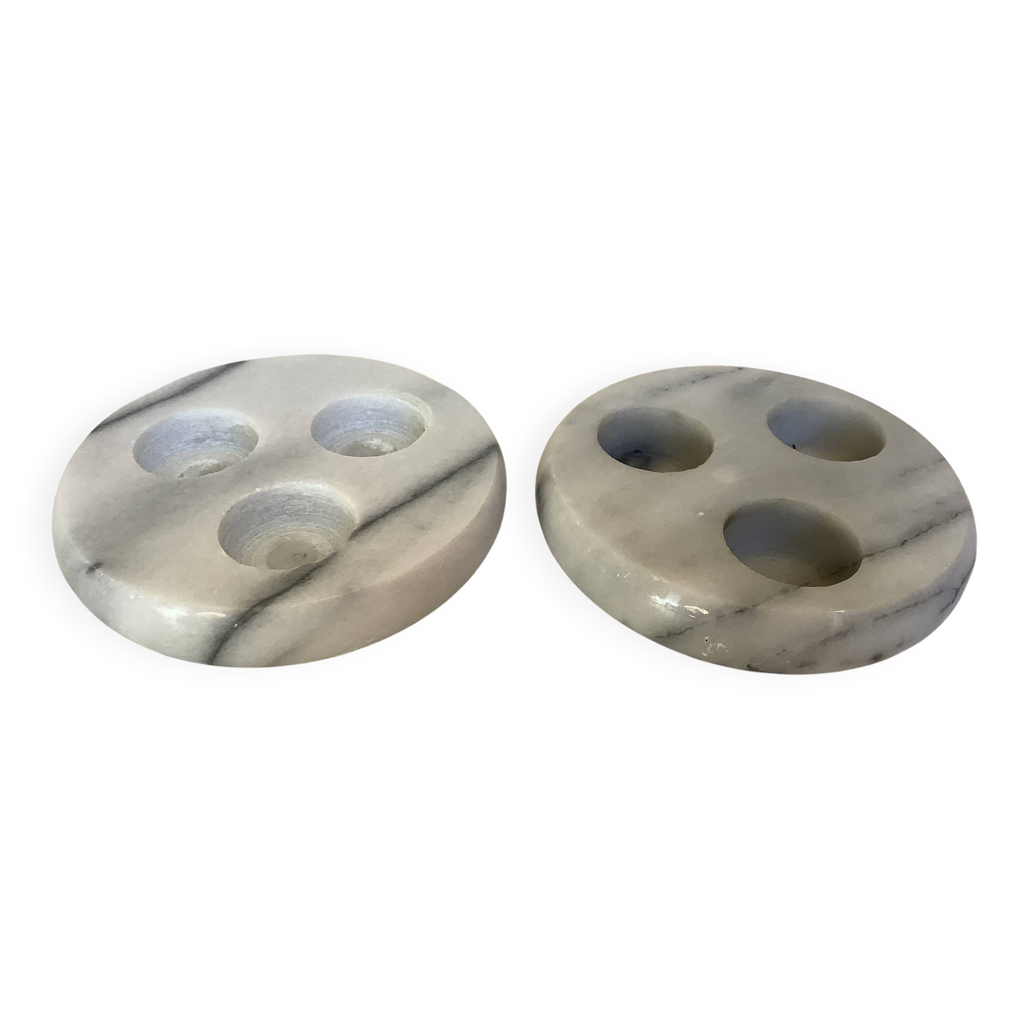 Pair of white and grey marble candlesticks