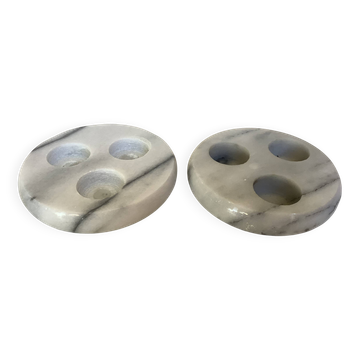 Pair of white and grey marble candlesticks