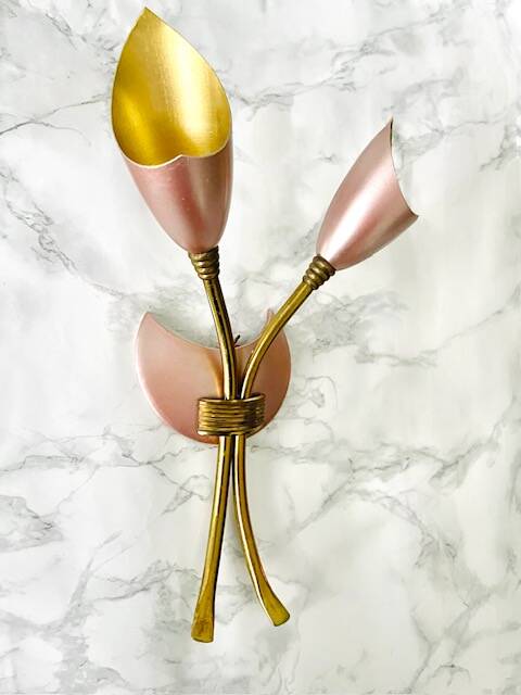 Vintage 1950s brass double wall sconce in the Italian Stilnovo style