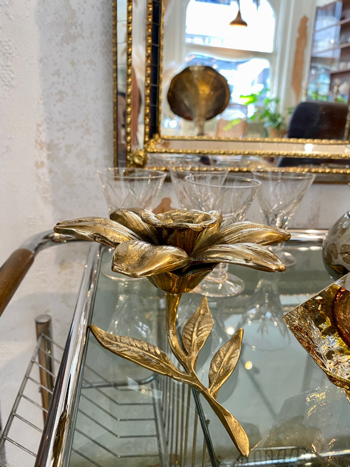 Brass flower candle holder