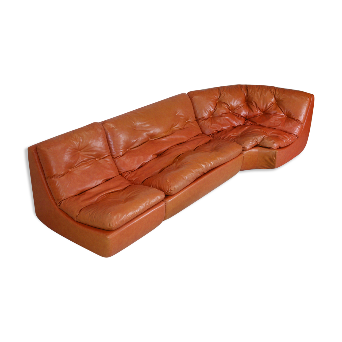Flexible sofa, orange vinyl and foam, France, circa 1970