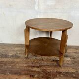 Table basse ronde vintage en chêne clair