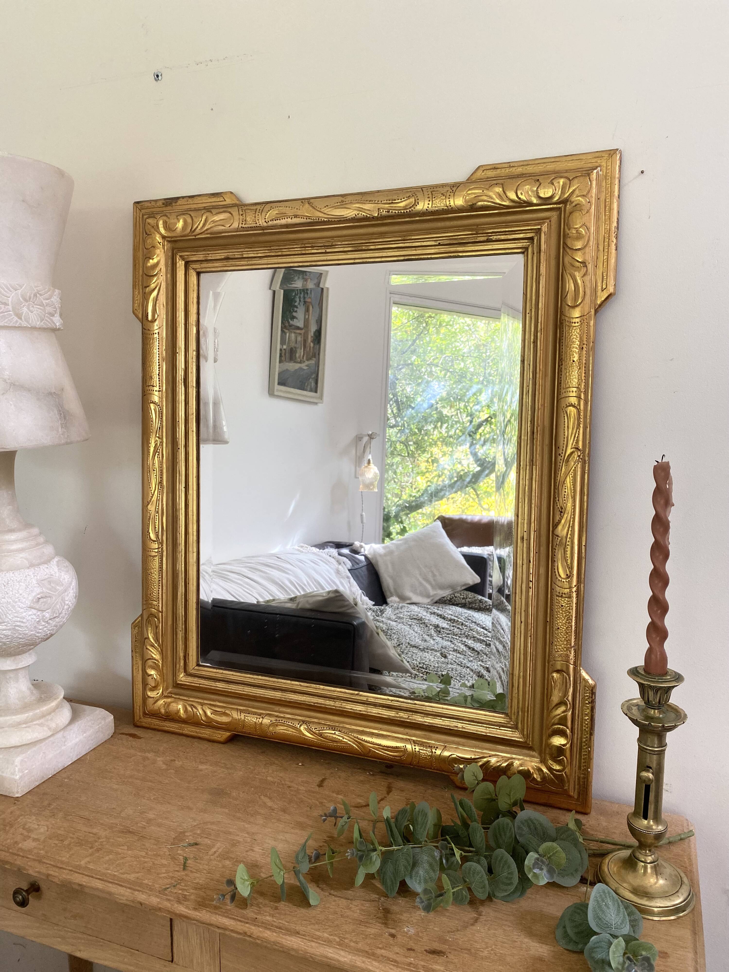 Superb antique bevelled mirror with "ears" – Louis-Philippe style – F