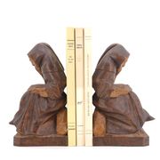 Serre-livres en bois moines lisant, années 80