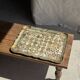 Large wooden tray hand-painted with blue and gold floral ornaments L48x38