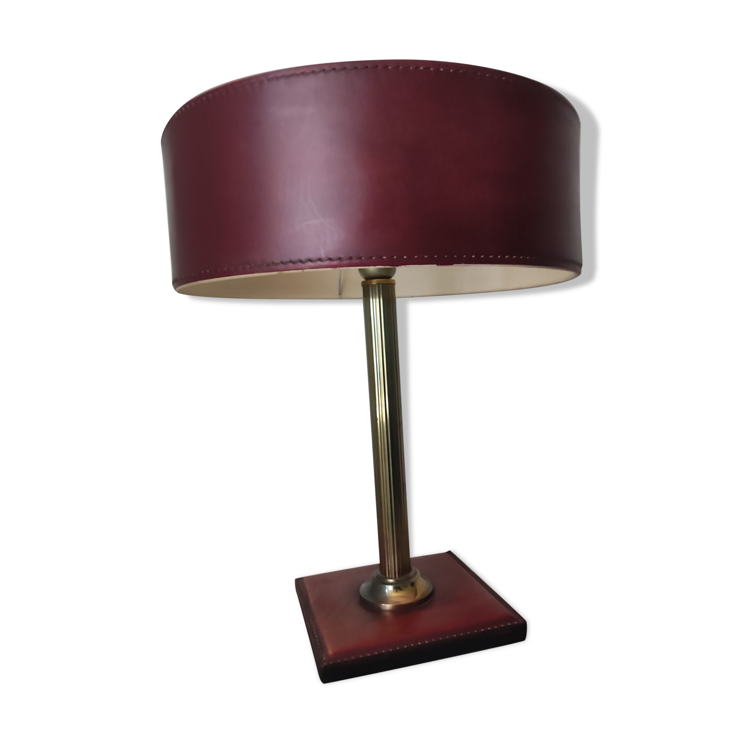Table lamp desk brass quilted leather sheathed