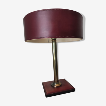 Table lamp desk brass quilted leather sheathed