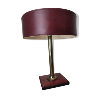 Table lamp desk brass quilted leather sheathed