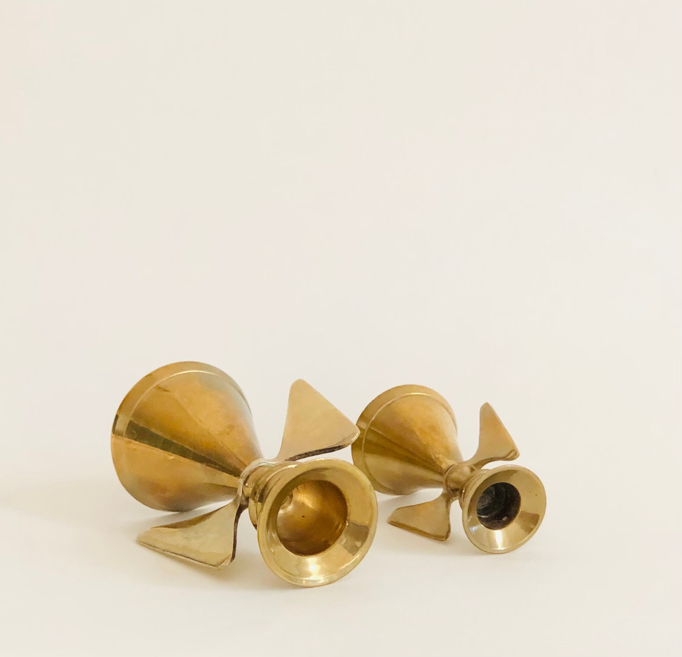 Duo of brass angel candle holders