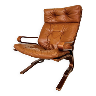 Chaise Vintage Mid Century Scandinave (Oddvin Rykken) en Cuir Cognac