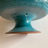 Ceramic turquoise centerpiece on foot Vallauris terracotta mid century