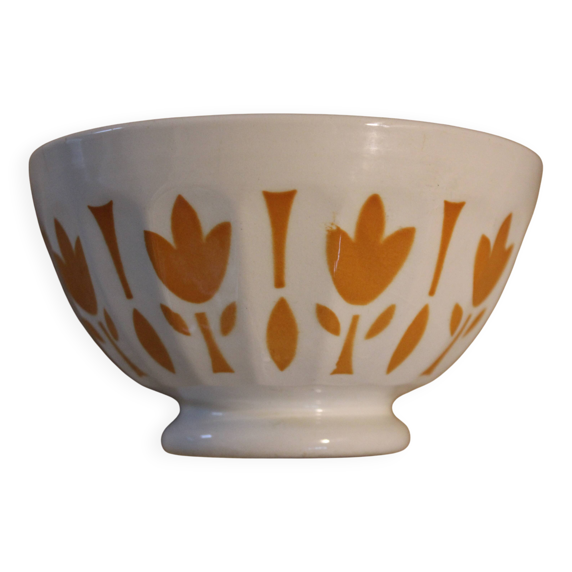 Antique bowl - Yellow foliage pattern - Sarreguemines