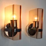 Pair of veca wall lamps in pink murano glass italy 1970