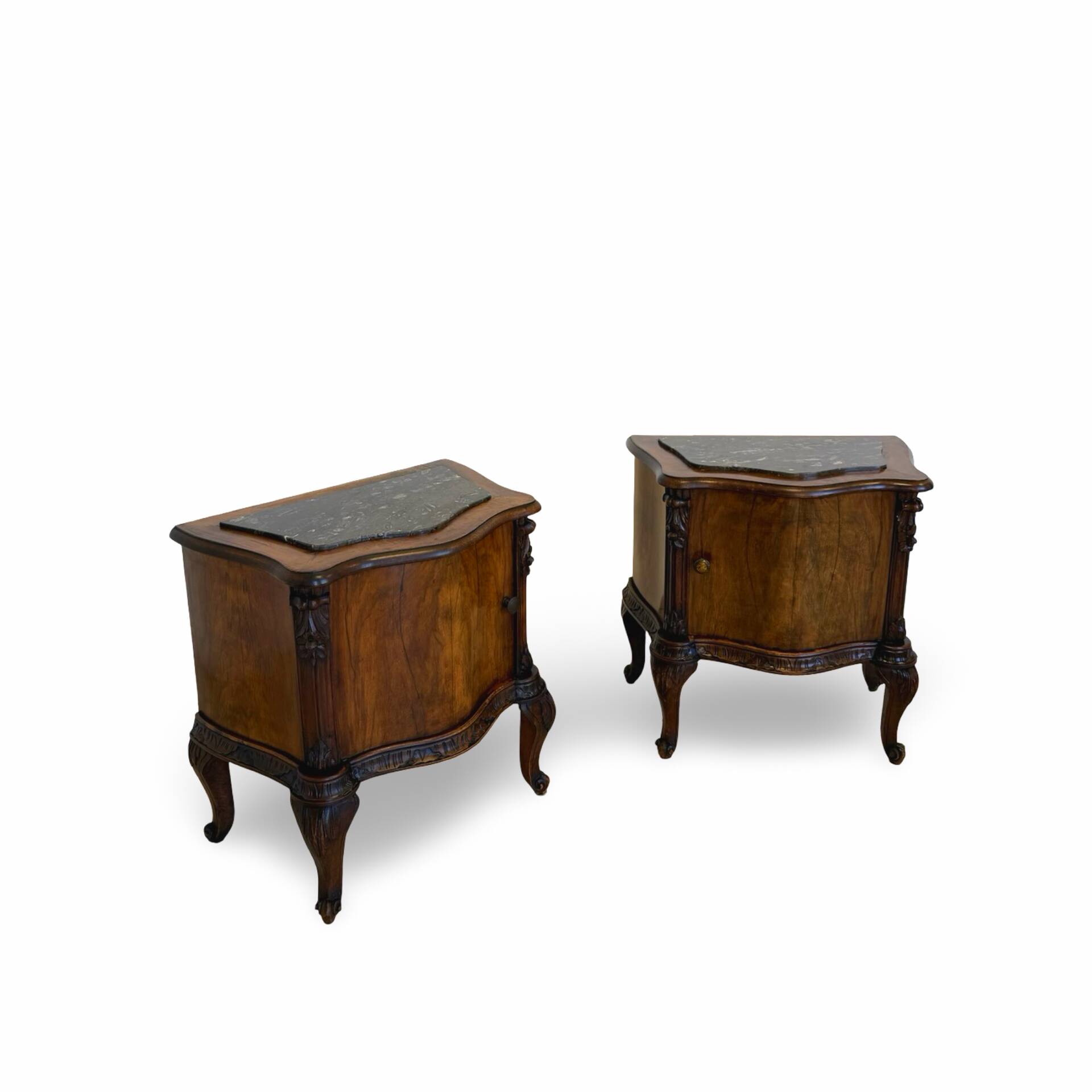 serpentine nightstands in walnut Art Deco