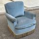 Vintage BUROV crapaud armchair in blue velvet with fringes – 1960s/70s