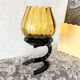 Candle holder photophore metal horseshoe and vintage amber glass