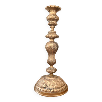 Ancien Bougeoir candelabre en laiton massif doré – 30 cm