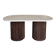 Table basse ovale en travertin et bois cannelé