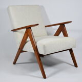 Vintage scandinavian armchair, 1960s, fully renovated, beige fabric