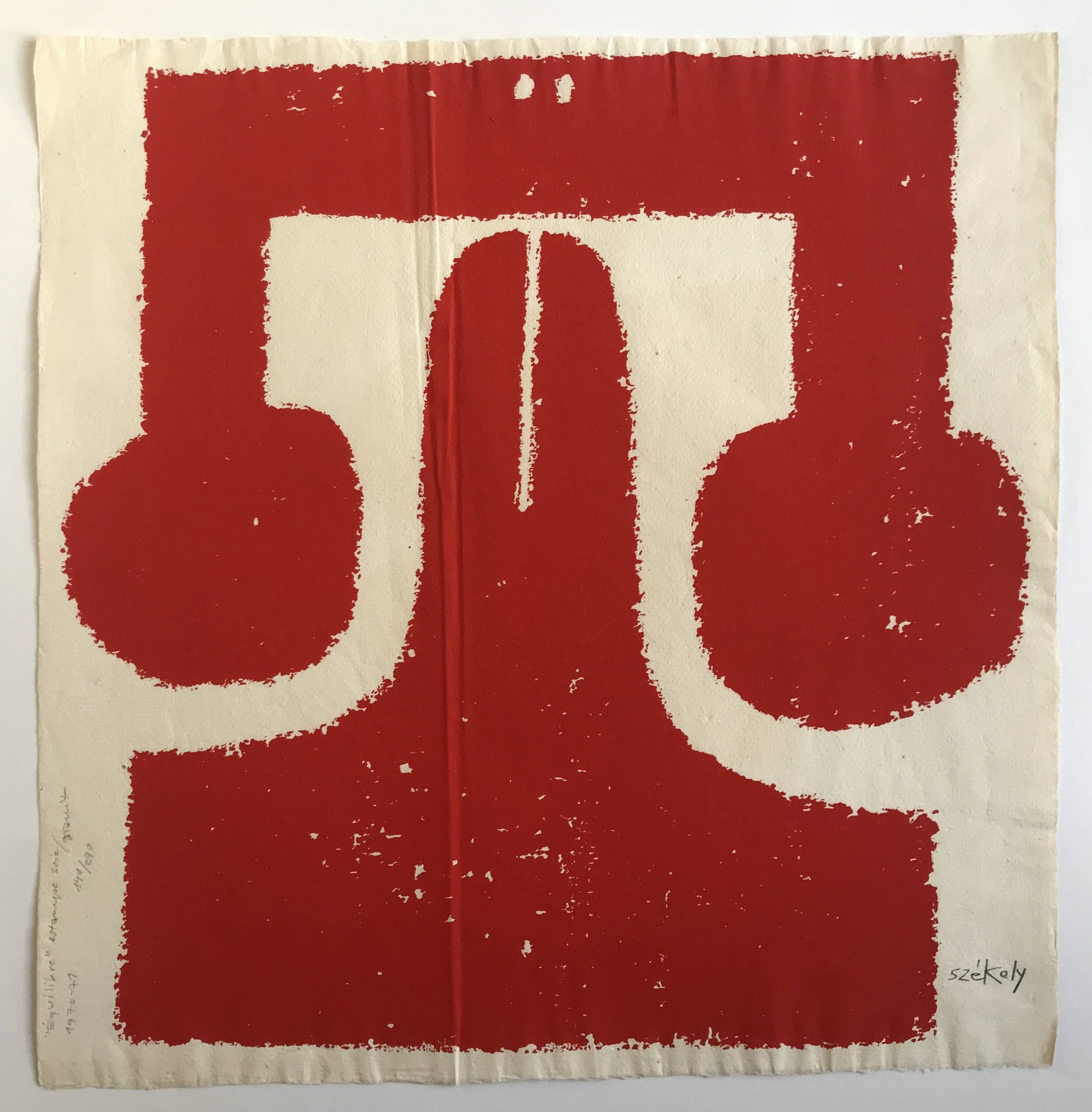 Pierre SZÉKELY, Equilibre, 1971. Silkscreen relief signed in pencil