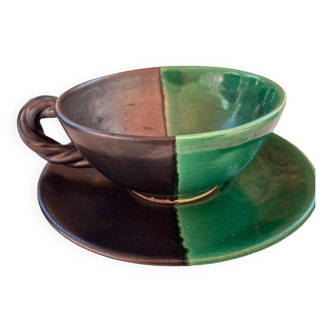 Tasse et sous tasse en céramique vintage de Vallauris