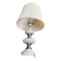 Space age bedside lamp in off-white wood with a metal band.