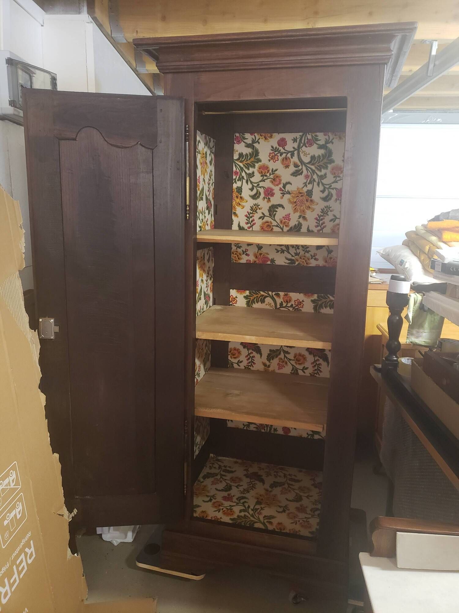 Vintage Louis Philippe style bonnetière wardrobe from the 1800s in cherry wood.