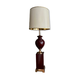 Lamp in ceramic and burgundy lacquered metal