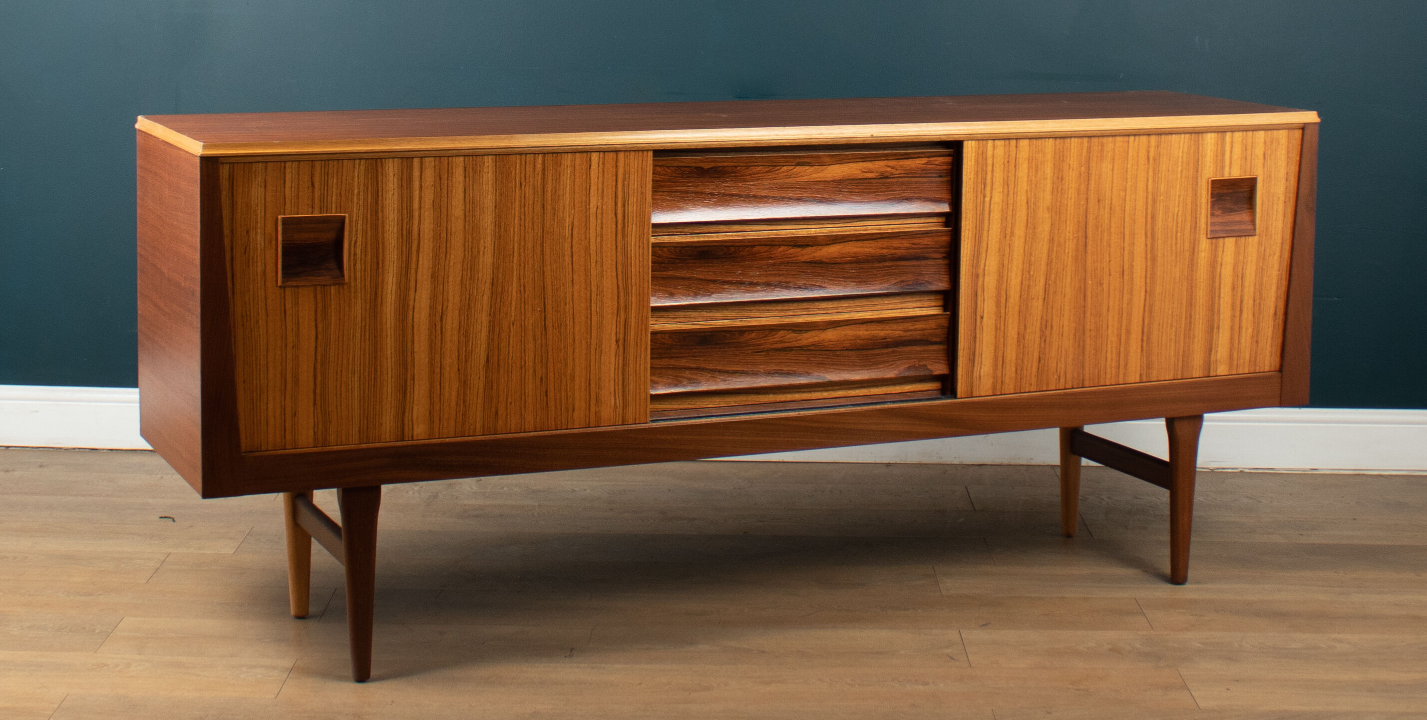 Retro 1960s long zebrano & rosewood sideboard by elliots of newbury eon