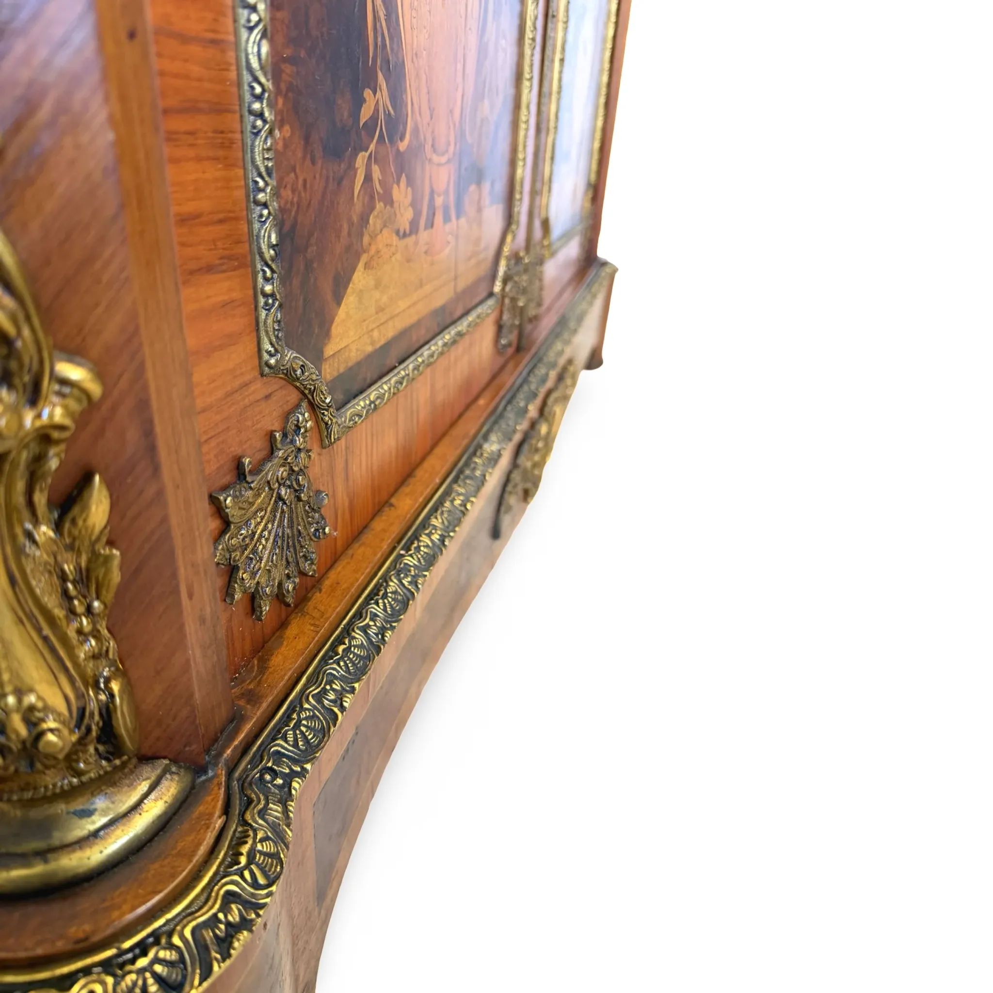 An antique French Louis XVI-style marble-top side cabinet