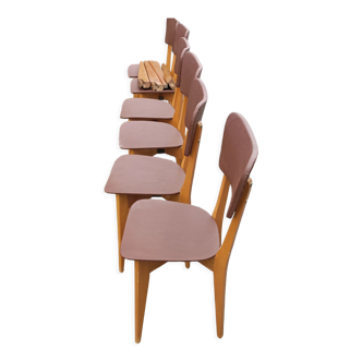 Set of 6 chairs beech and Skaï