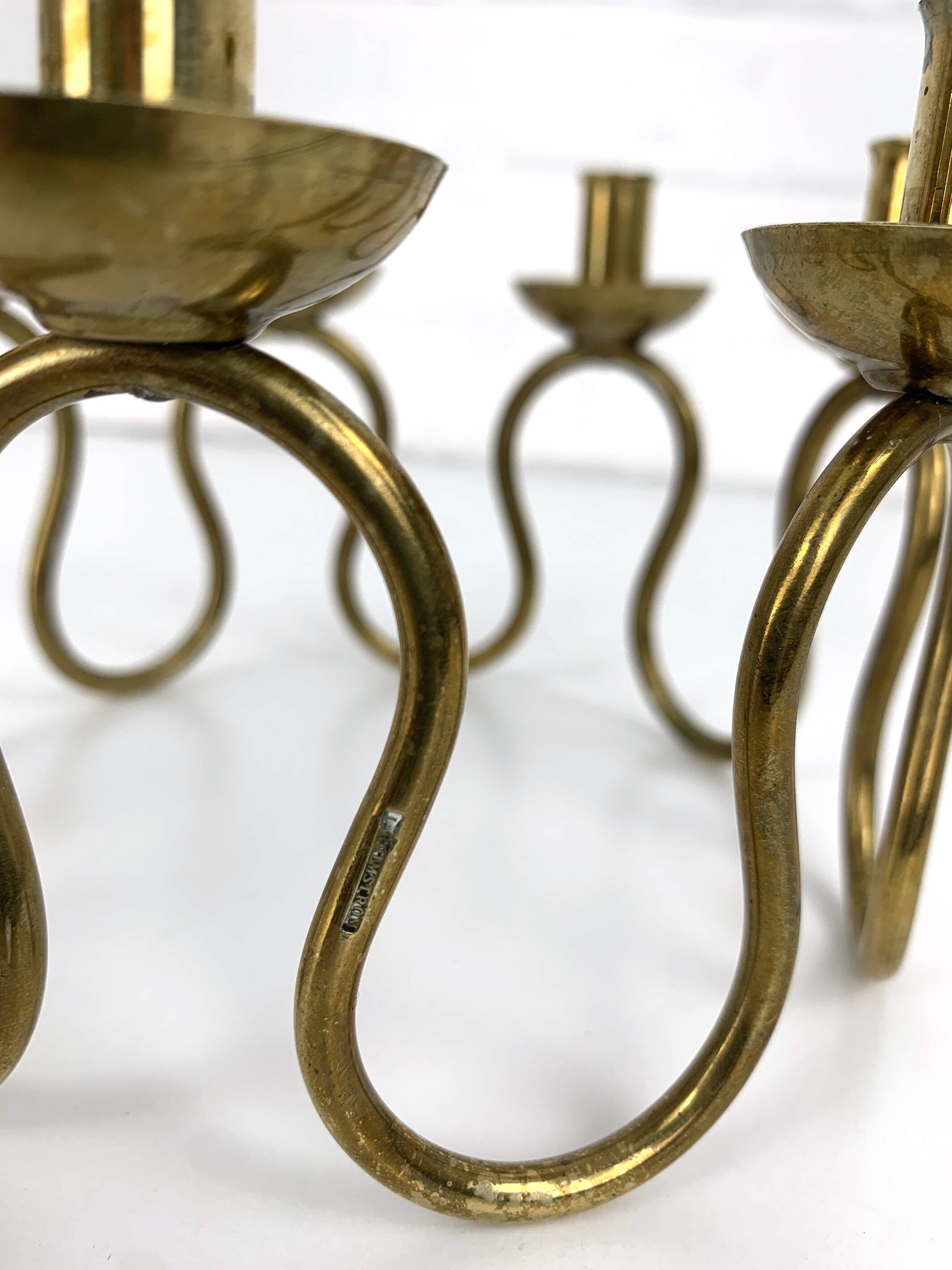 Scandinavian brass candle holder by Lars Holmström, Sweden 1950s
