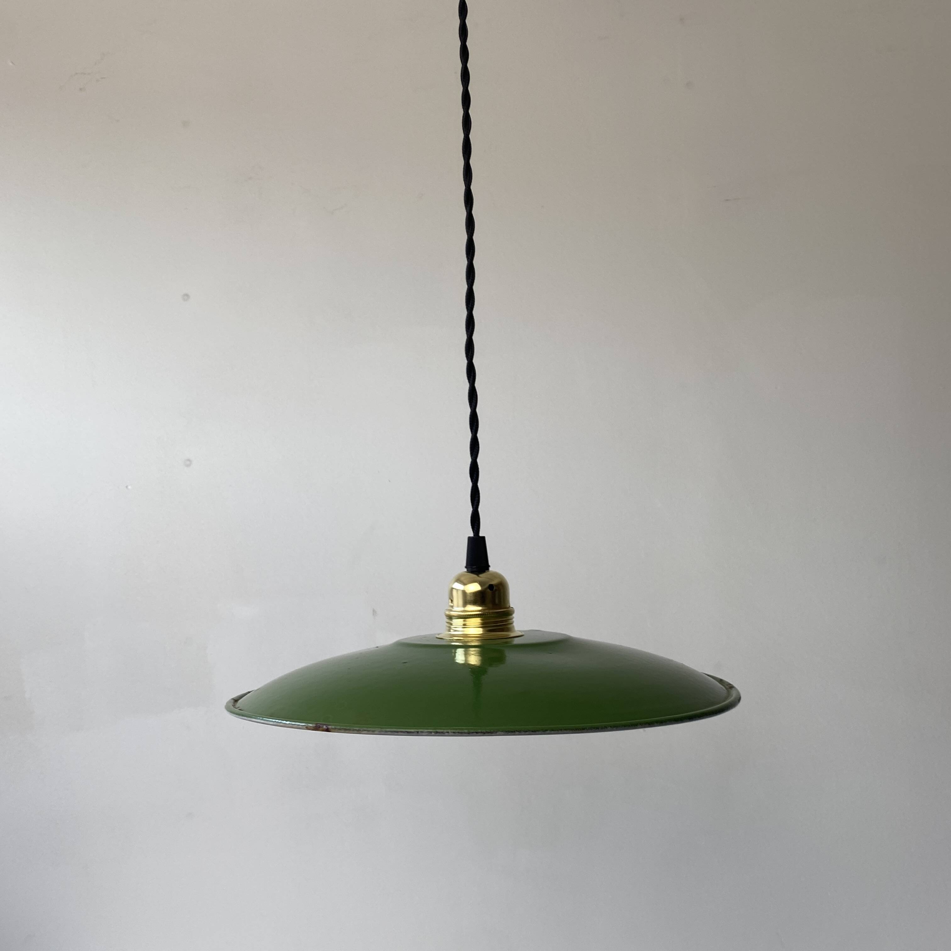 Old large industrial enamelled pendant 29.5 cm