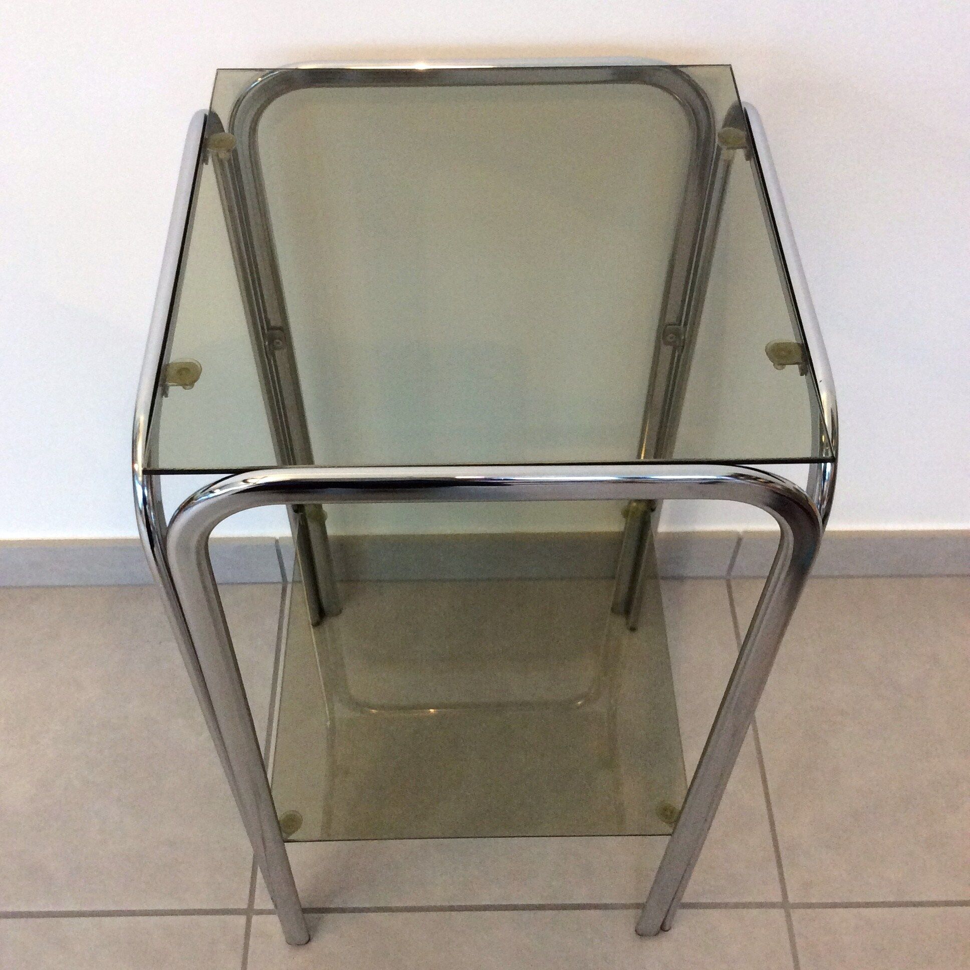 Chrome and smoked glass side table harness