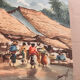 Aquarelle ancienne - Scène de Marché - École d'Indochine v. 1950