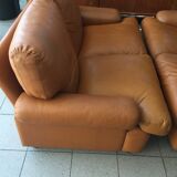Pair of 2-seater fawn leather sofas Brunati Italian Design 1980