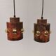 Two beautiful hanging lamps made of thin copper with inlaid glass 1970-80s