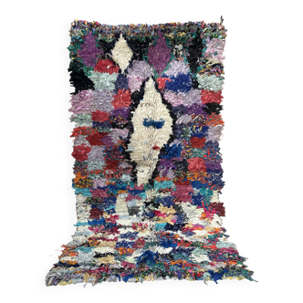 Vintage Moroccan Boucherouite rug: small abstract rug