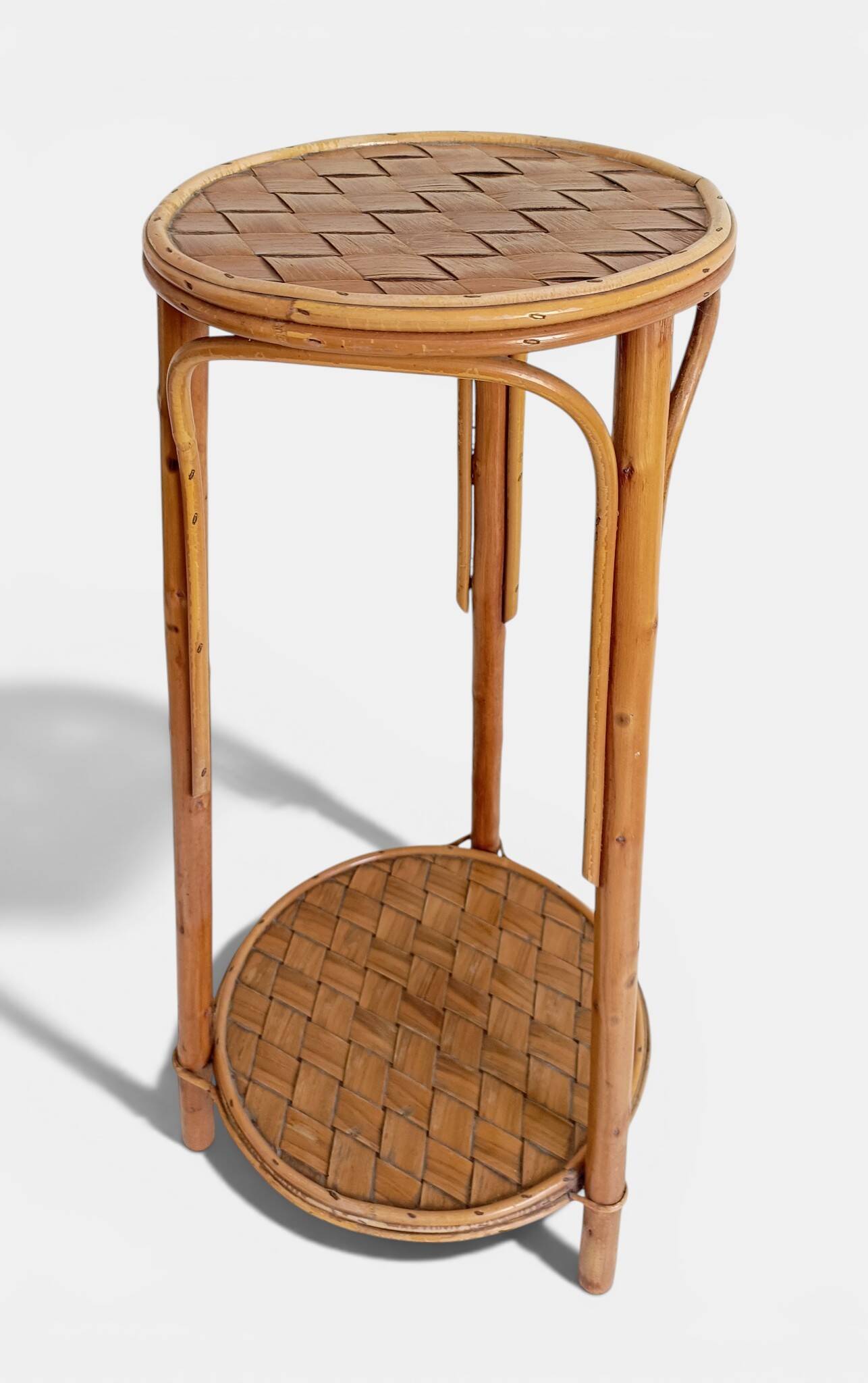 Table d'appoint, support à plante en bois, bambou et roseau, années 1960