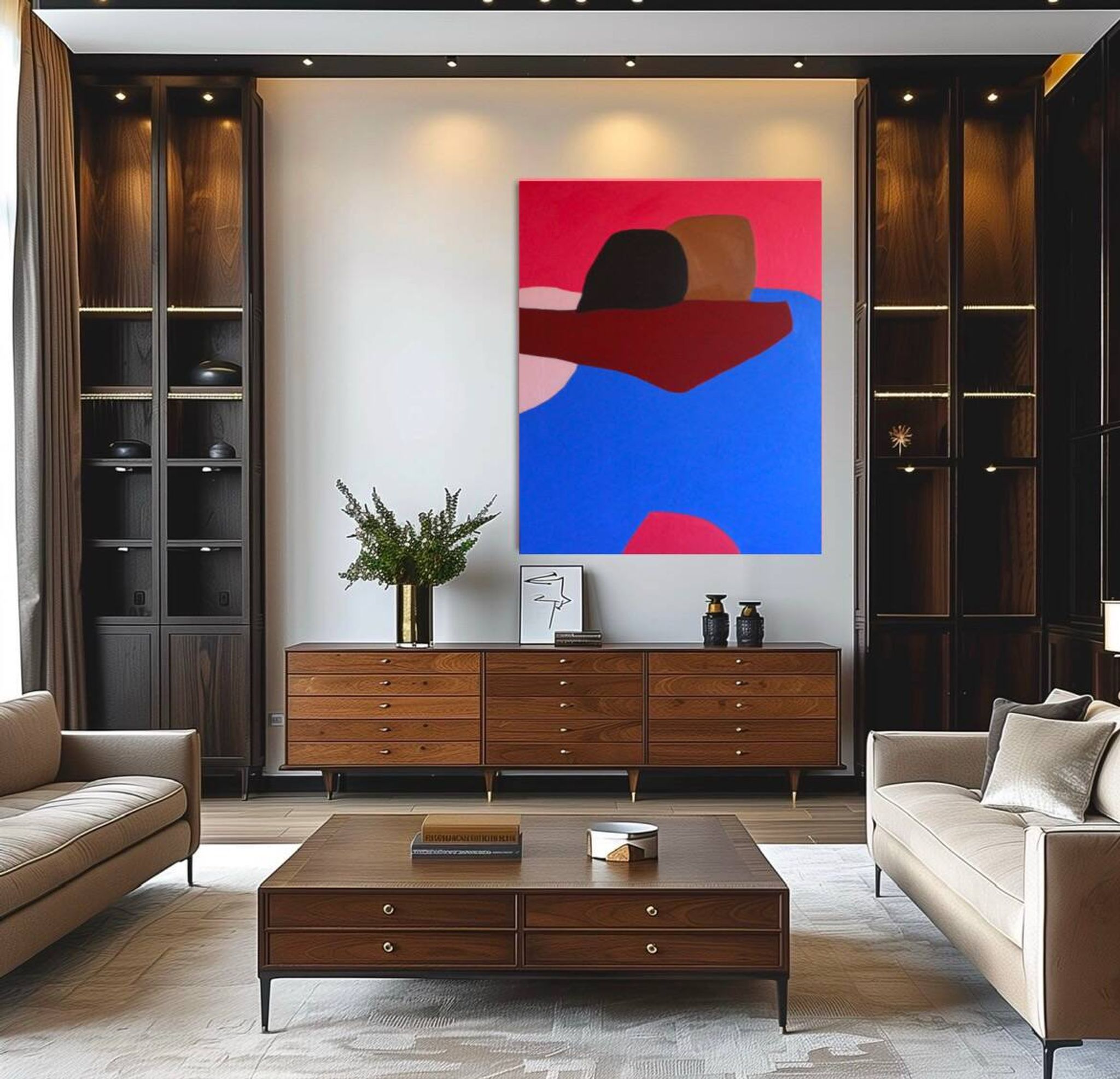 Minimalist canvas couple embraced "a hug" signed Bodasca