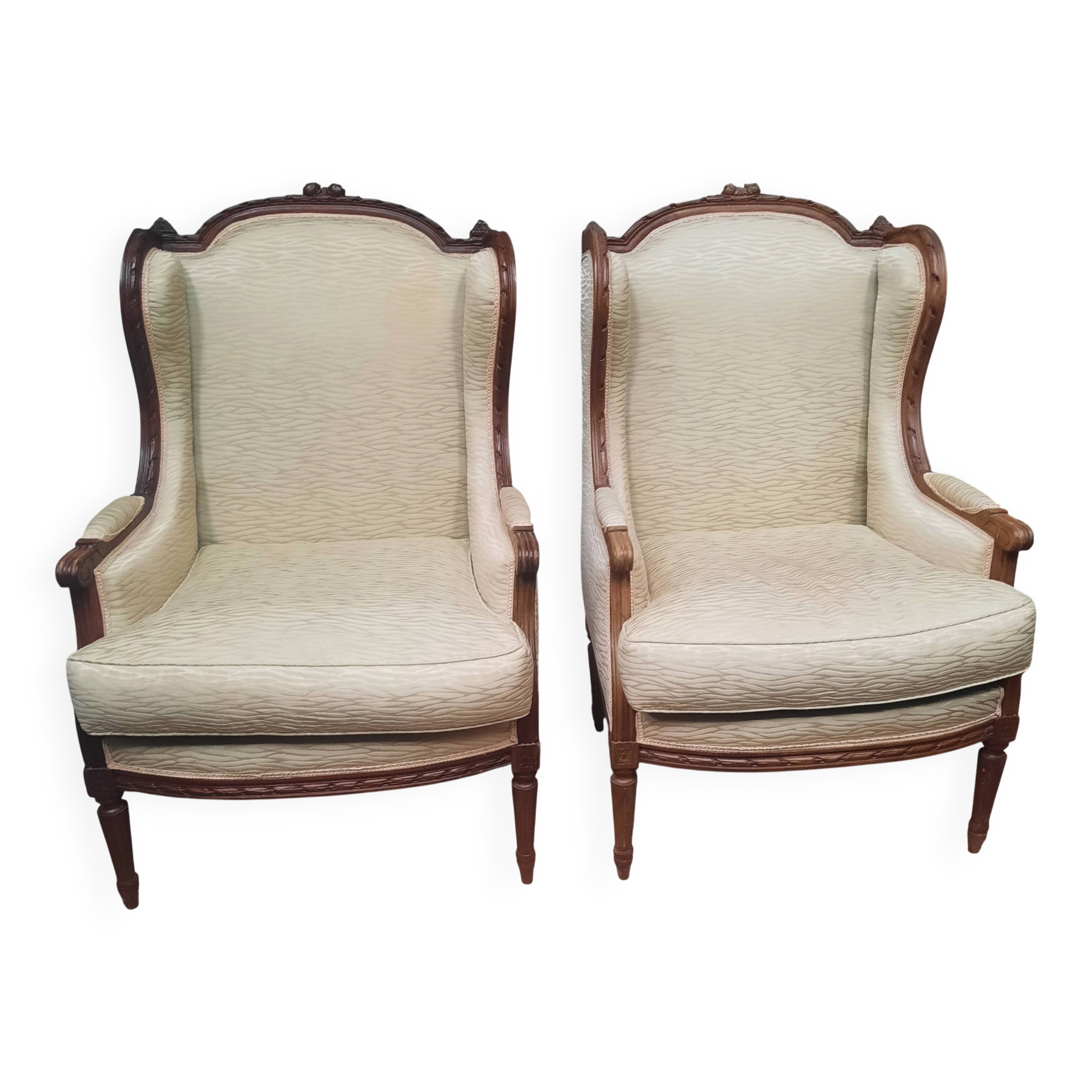 Pair of wingback armchairs in Louis XVI style