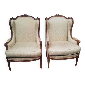 Pair of wingback armchairs in Louis XVI style