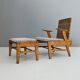 Sculptural Beech and Rattan Armchair with Footstool by ÚLUV, 1960s
