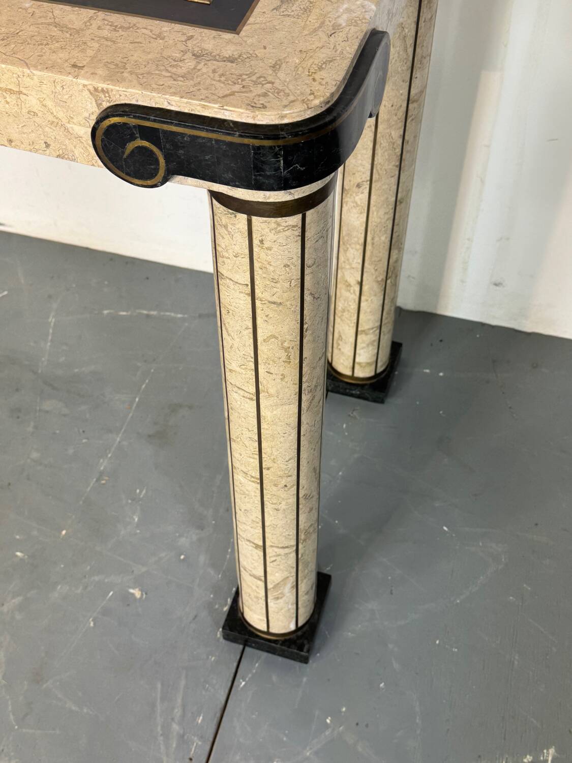 Console d'entrée vintage en travertin et laiton de style italien, années 1980