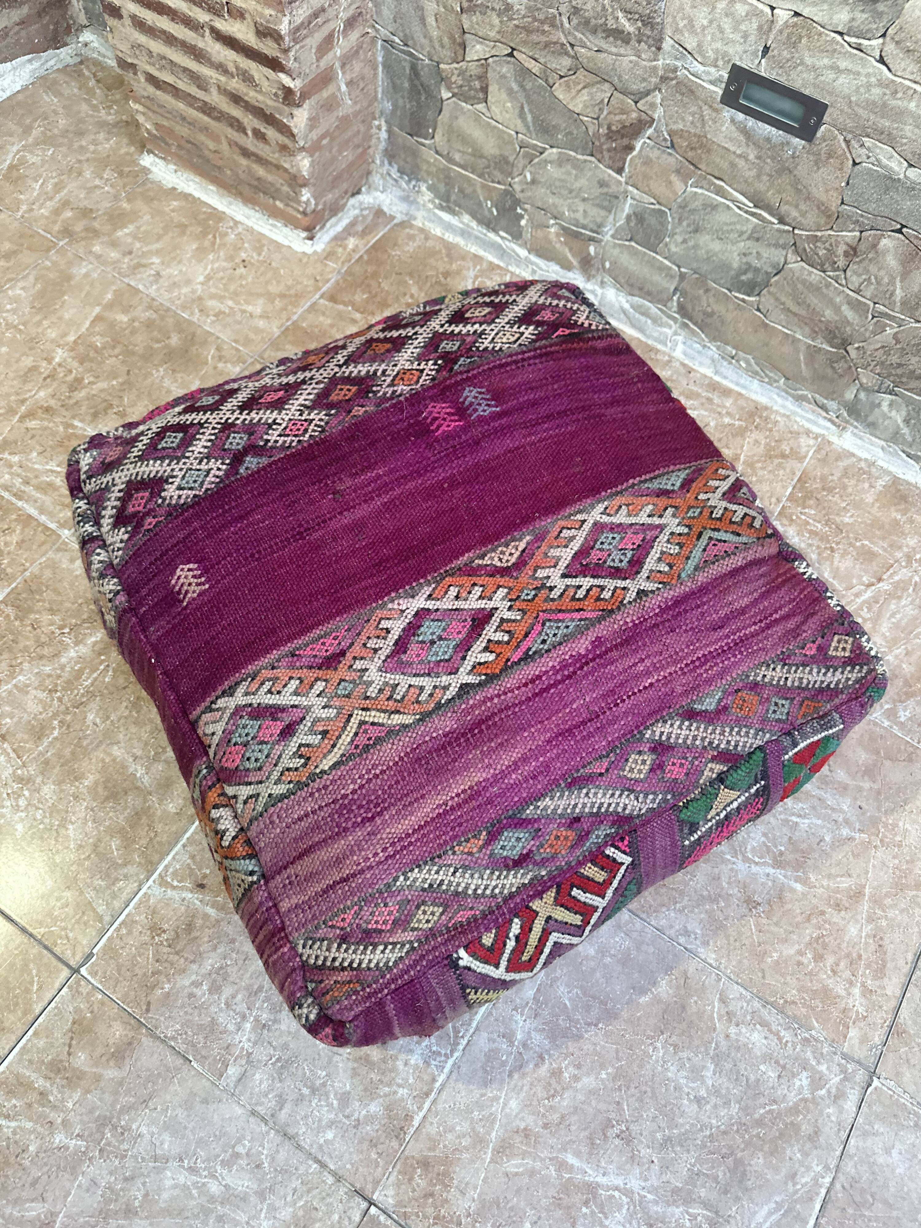 Handmade Berber Kilim pouf, floor cushion.