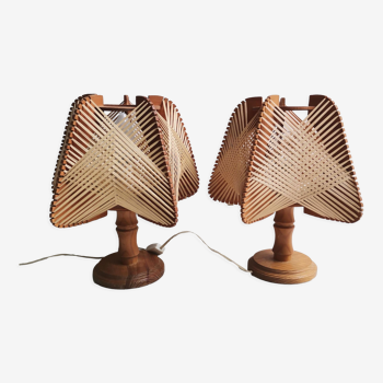 2 lampes de table en bois 1960s