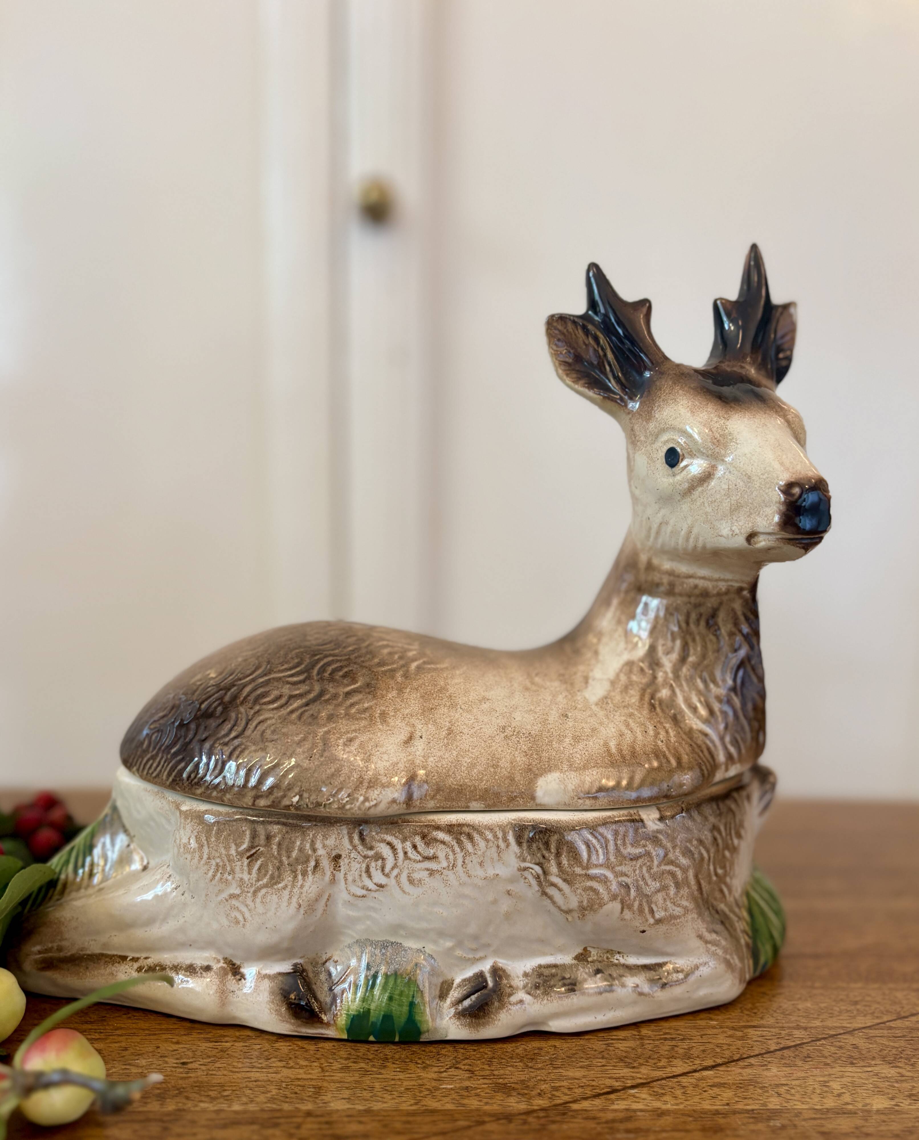 Antique Caugant ceramic terrine in the shape of a doe