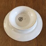 Antique earthenware pedestal dish stamped Moulin des Loups and Hamage